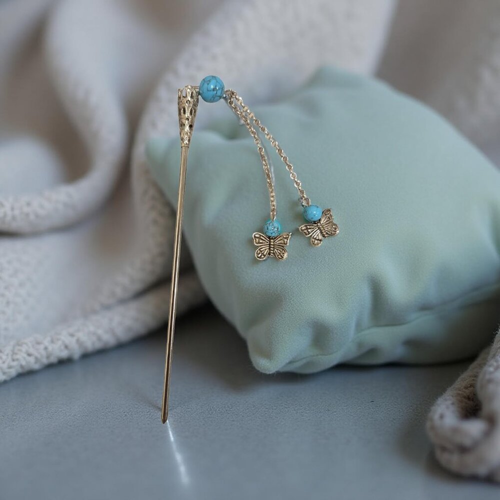 TURQUOISE AND SILVER HAIR PIN VINTAGE~